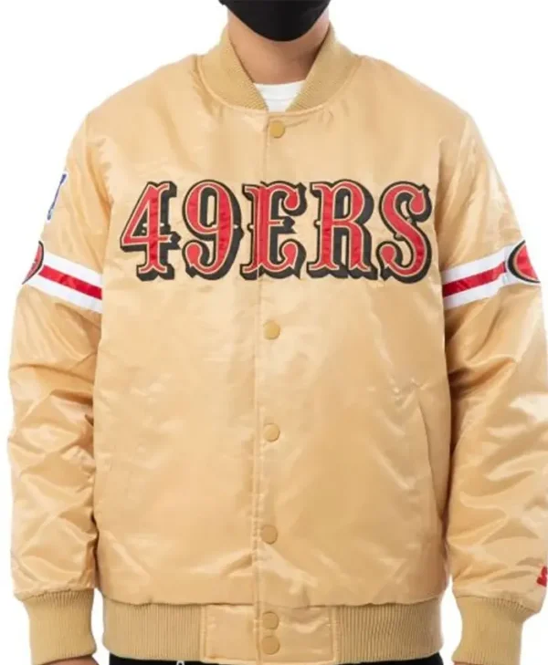 San Francisco 49ers Gold Striped Satin Varsity Jacket