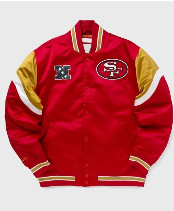 San Francisco 49ers Heavyweight Red Satin Varsity Jacket