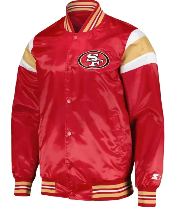 San Francisco 49ers Midweight Red Satin Varsity Jacket