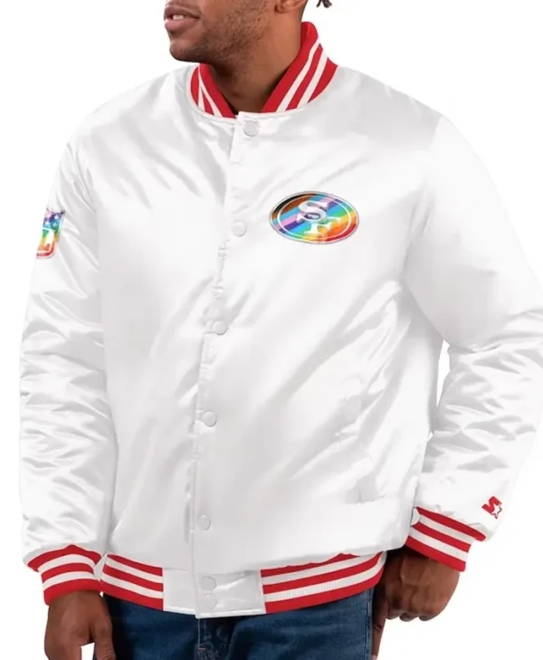 San Francisco 49ers Pride White Satin Varsity Jacket