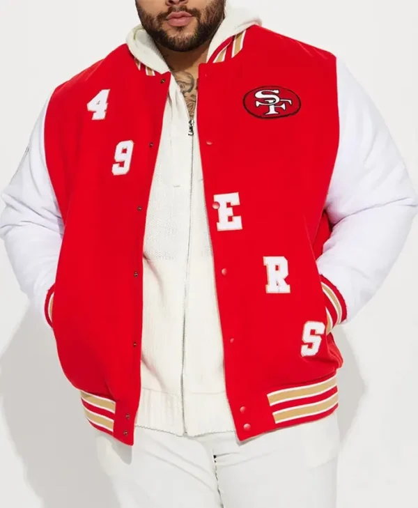 San Francisco 49ers Red and White Varsity Jacket