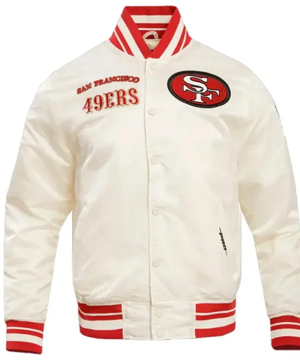 San Francisco 49ers Retro Satin White Varsity Jacket