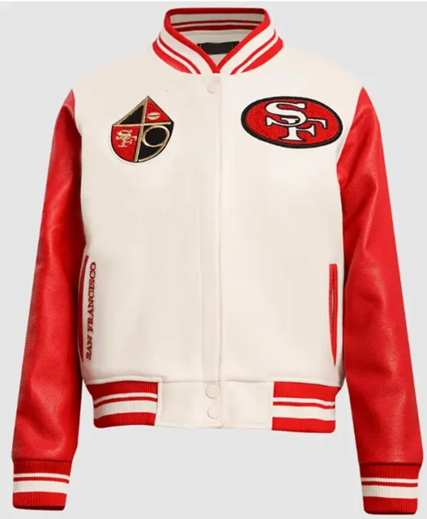 San Francisco 49ers Retro White and Red Varsity Jacket