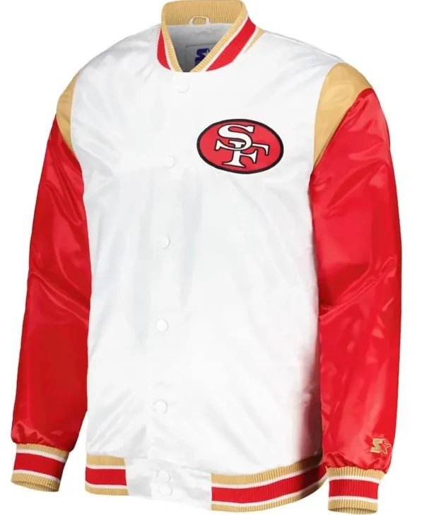 San Francisco 49ers Throwback Warm Up Pitch Varsity Satin Jacket