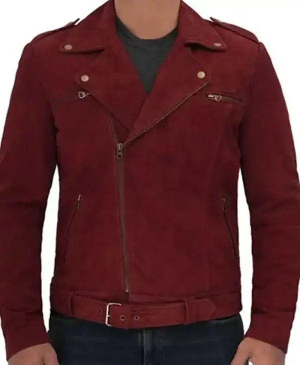 Sean Men Suede Maroon Biker Jacket