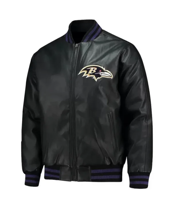 Team Baltimore Ravens Black Leather Bomber Jacket