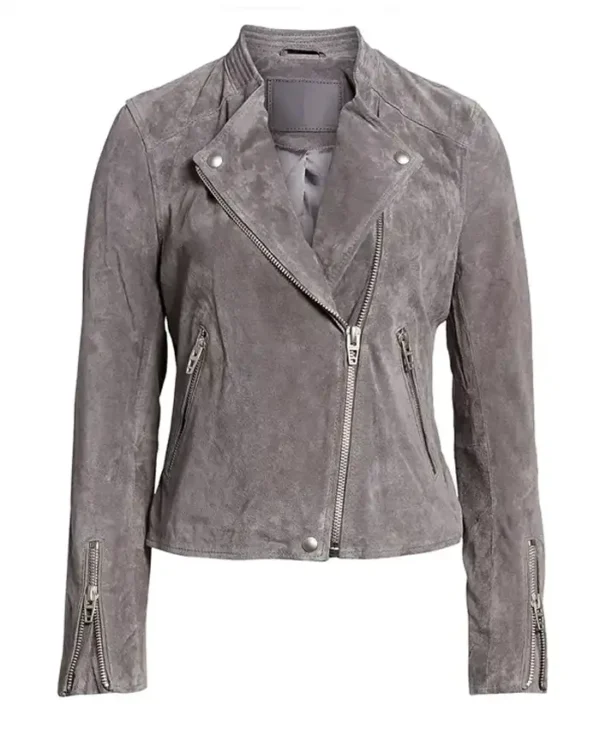 Women Grey Biker Suede Asymmetrical Jacket