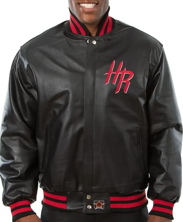 Abbey Houston Rockets Black Leather Varsity Jacket