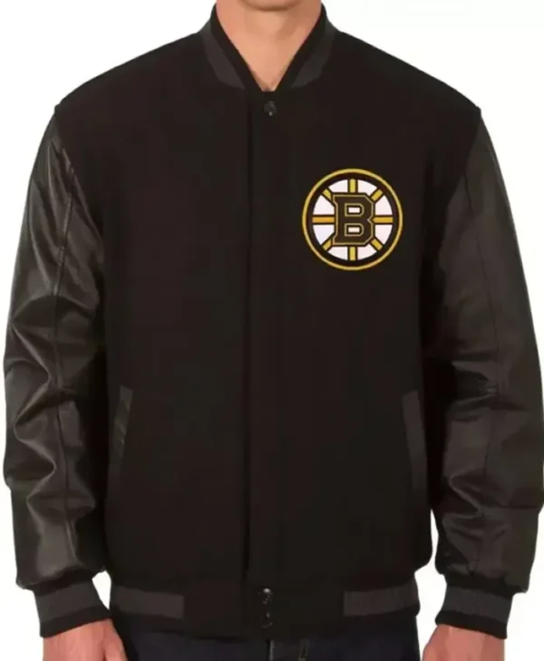 Black Boston Bruins Wool And Leather Jacket