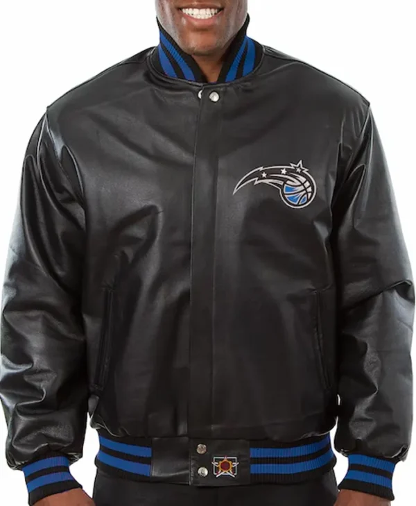 Black Orlando Magic Leather Bomber Jacket