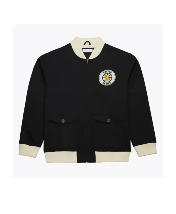 Boston Bruins Black Twill Vintage Bomber Jacket For Sale