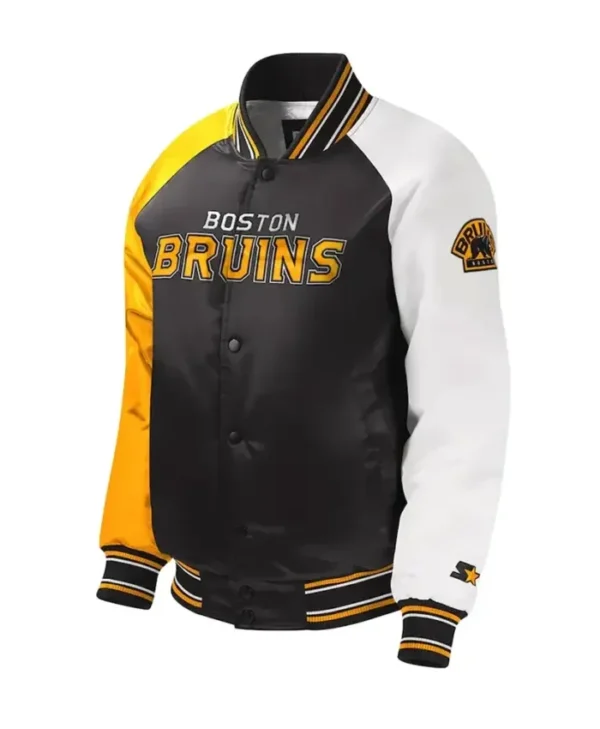 Boston Bruins Black Youth Satin Letterman Varsity Jacket