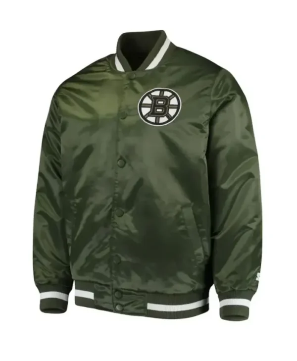 Boston Bruins Starter Green Satin Letterman Varsity Jacket