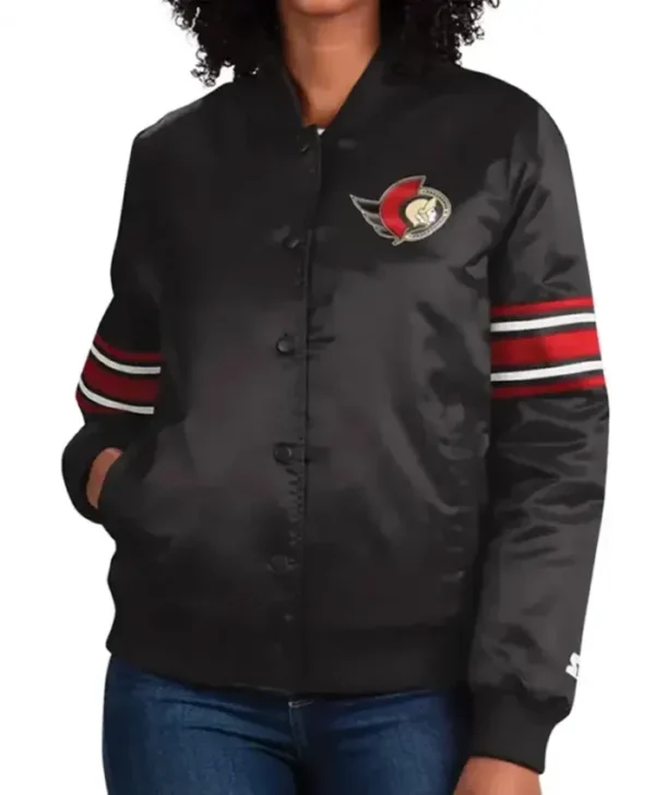 Brian NHL Ottawa Senators Striped Black Varsity Jacket