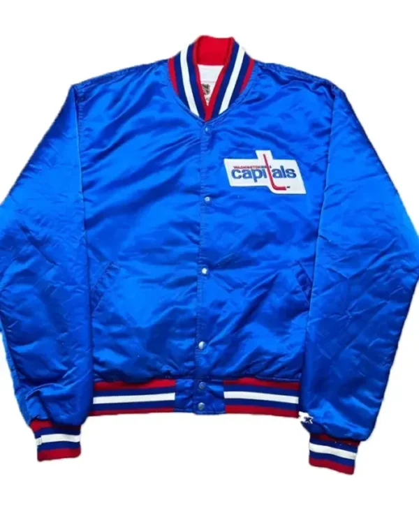 Capitals Satin Full Snap Blue Varsity Jacket