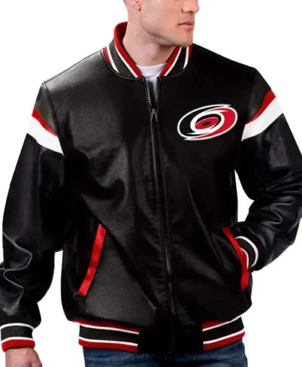 Carolina Hurricanes Leather Zip-Up Bomber Jacket