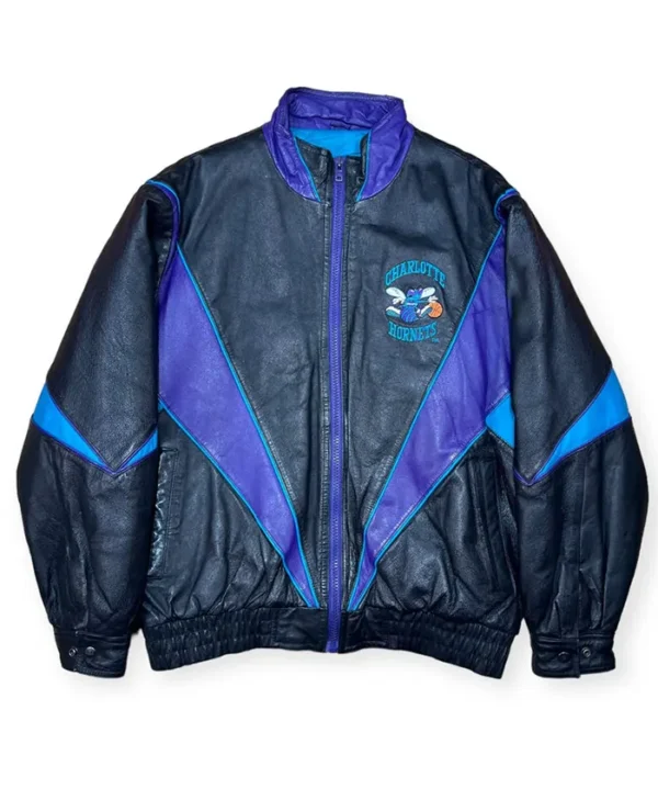 Charlotte Hornets Vintage Leather Black Bomber Jacket