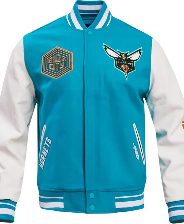 Charlotte Hornets Wool Blue And White Varsity Jacket