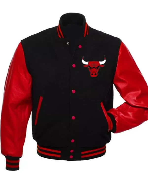 Chicago Bulls Red And Black Leather Varsity Jacket