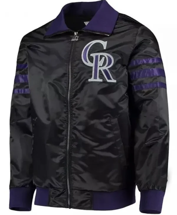 Colorado Rockies Black Satin Bomber Jacket