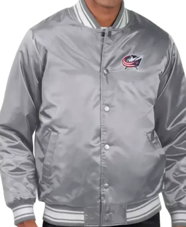 Columbus Blue Jackets Grey Full Snap Varsity Jacket