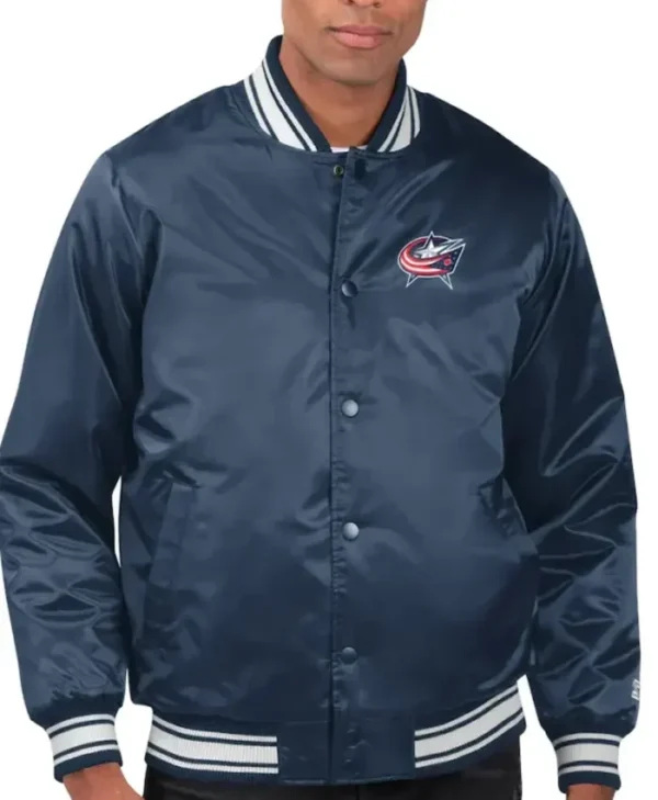 Columbus Blue Jackets Navy Blue Satin Varsity Jacket