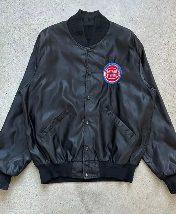 Detroit Pistons Black Leather Bomber Zip Jacket