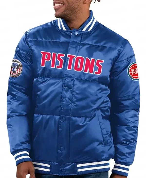 Detroit Pistons Blue Satin Varsity Jacket