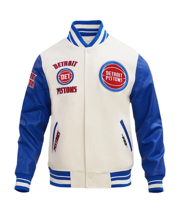 Detroit Pistons White and Blue Wool Varsity Jacket