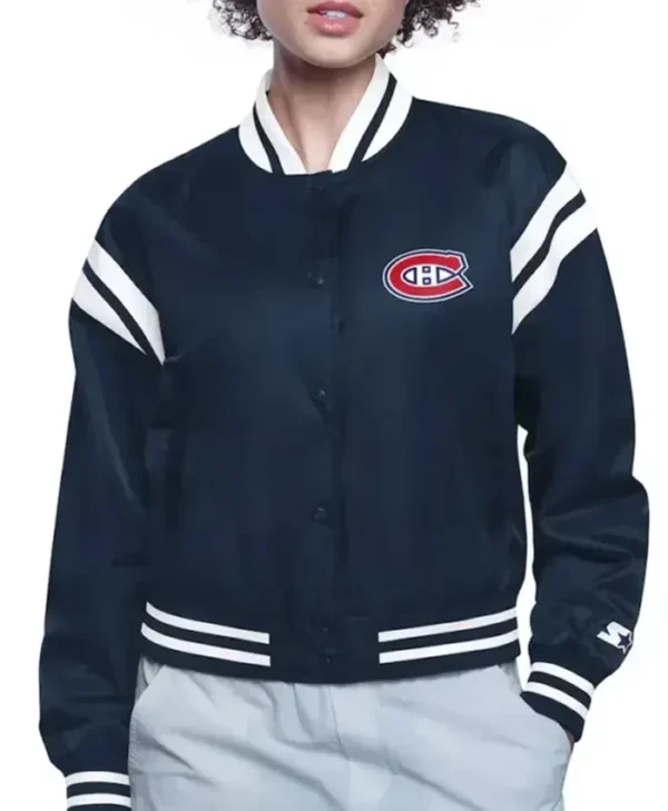 Ellie Montreal Canadiens Printed Varsity Satin Jacket