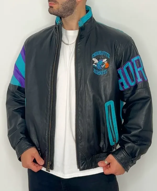 Feeney Charlotte Hornets Vintage Leather Zipper Jacket