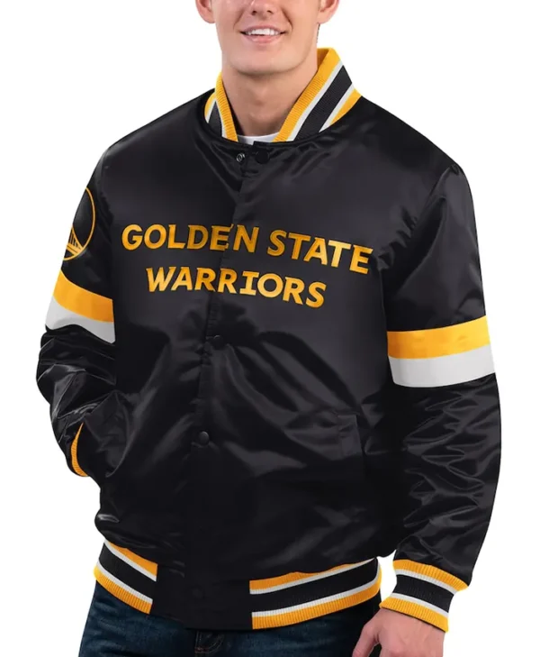 Golden State Warriors Black Starter Satin Varsity Jacket