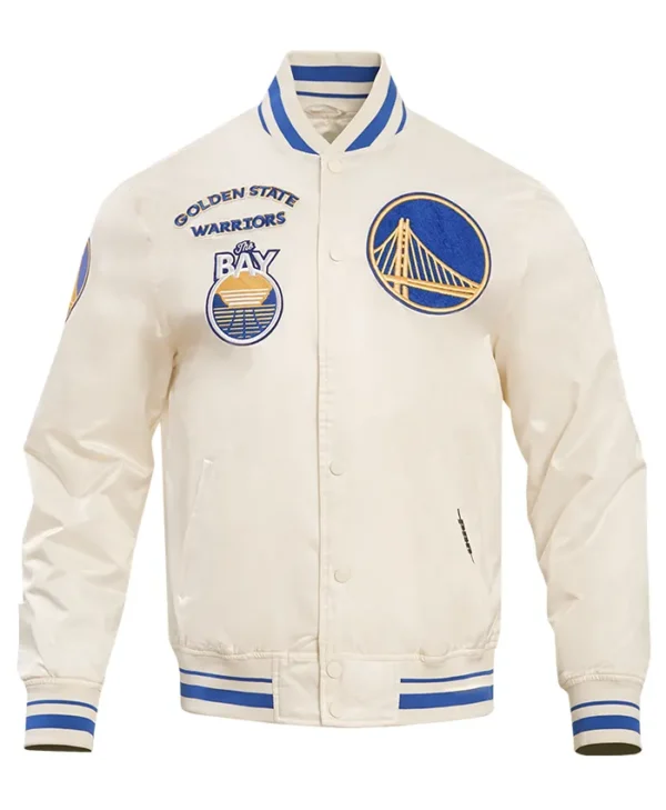 Golden State Warriors White Satin Varsity Jacket