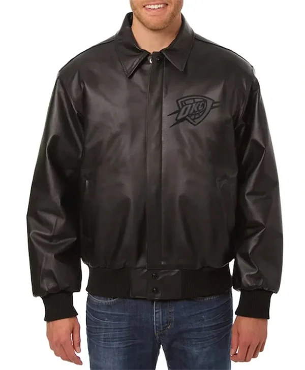 Madalyn Oklahoma City Thunder Black Leather Bomber Jacket