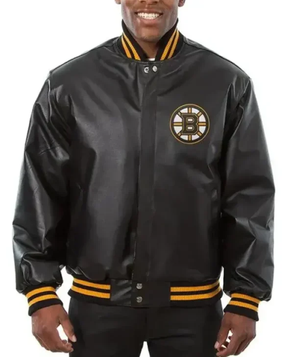 Mason Boston Bruins Black Vintage Bomber Leather Jacket