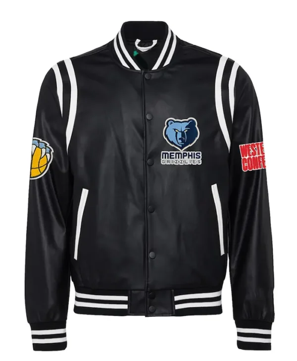 Memphis Grizzlies Black Full Snap Varsity Leather Jacket