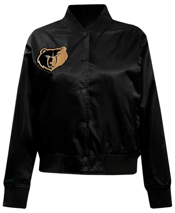 Micah Memphis Grizzlies Full Snap Black Satin Varsity Jacket