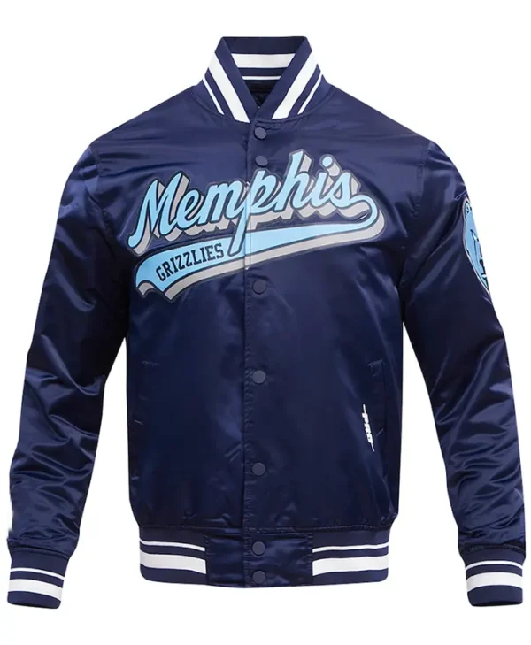 Micah Memphis Grizzlies Navy Blue Satin Varsity Jacket