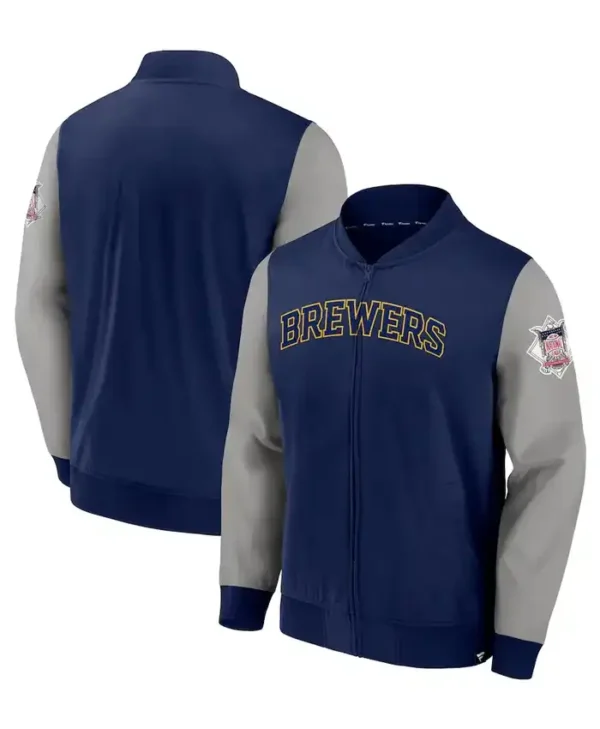 Milwaukee Brewers Blue And Grey Varsity Zipper Jacket