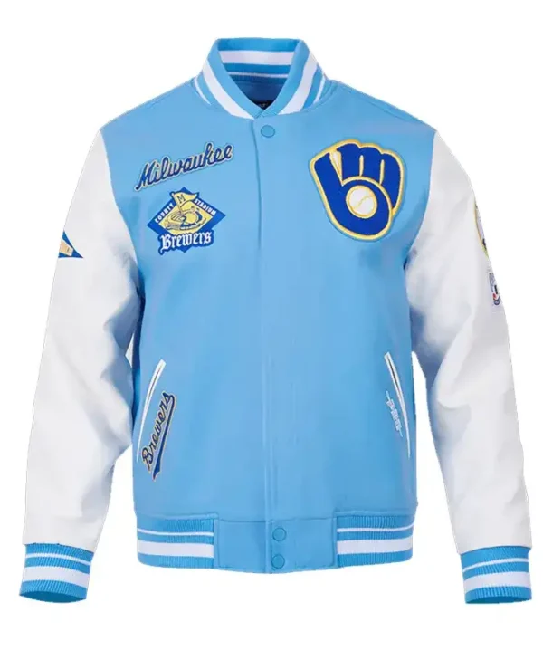 Milwaukee Brewers Sky Blue Letterman Varsity Wool Jacket