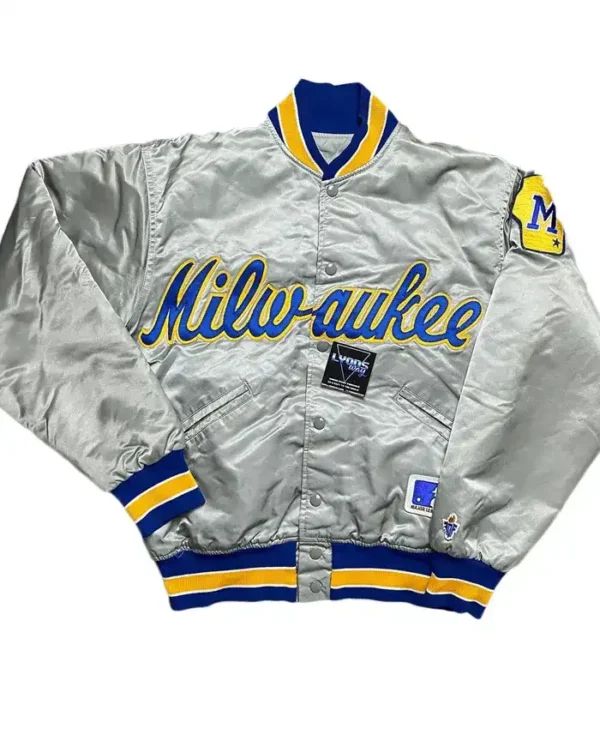 Milwaukee Brewers Vintage Bomber Grey Jacket