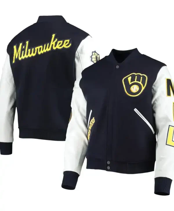 Milwaukee Brewers Wool Black And White Varsity Jacket