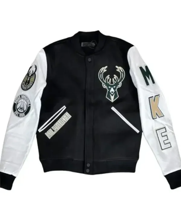 Milwaukee Bucks Black And White Letterman Jacket