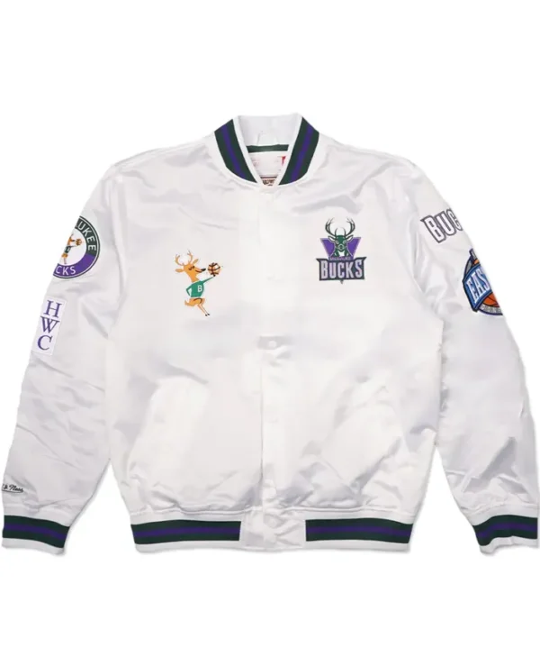 Milwaukee Bucks White Satin Varsity Jacket