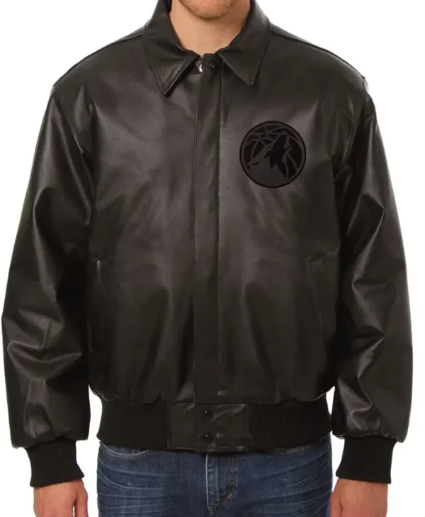 Minnesota Timberwolves Black Bomber Leather Jacket