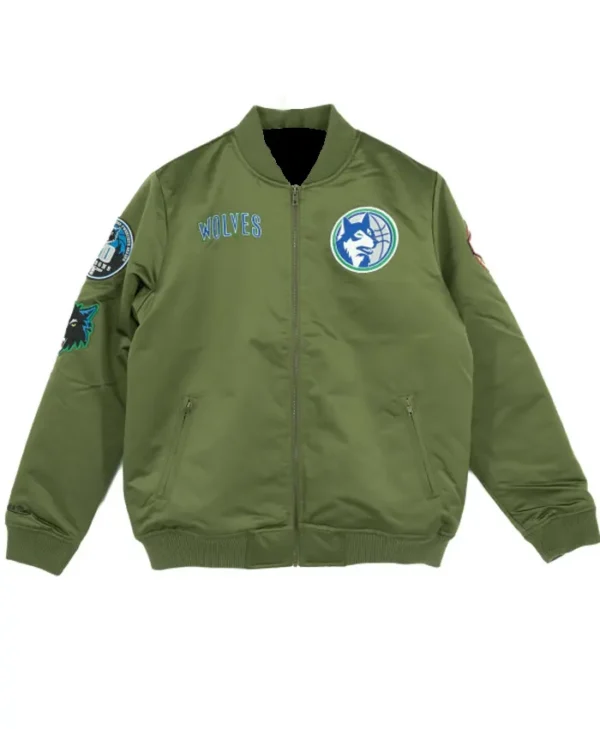 Minnesota Timberwolves Green Satin Bomber Jacket