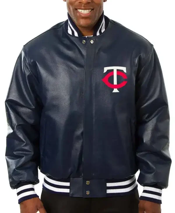 Minnesota Twins Navy Blue Leather Varsity Jacket