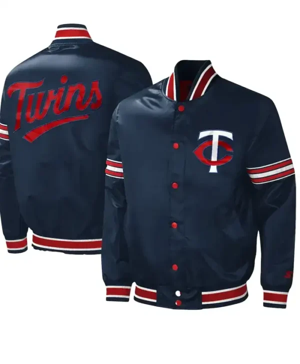 Minnesota Twins Navy Satin Full-Snap Varsity Jacket