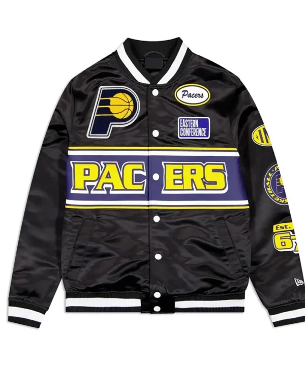 NBA Indiana Pacers Black Satin Varsity Jacket