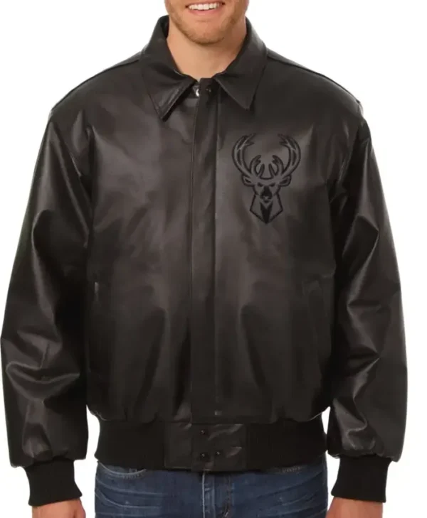 NBA Milwaukee Bucks Leather Black Bomber Jacket